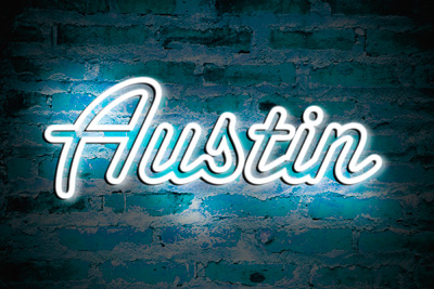 Image with the word Austin spelled out over an abstract background..